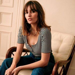 Sezane Malo T-Shirt Ecru/Navy Stripes Size S NWOT